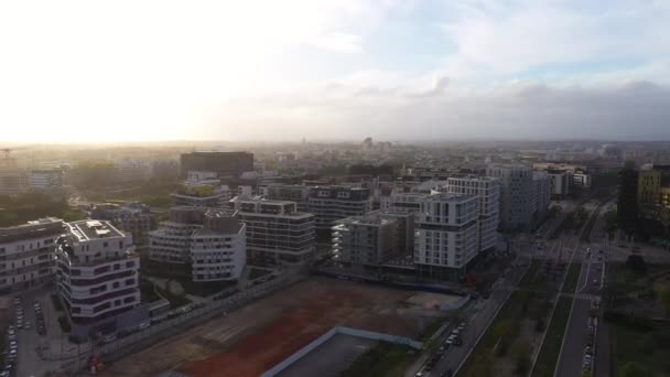 Golden Hour Sunset Air Montpellier France New Neighbourhood Port Marianne — Stock video