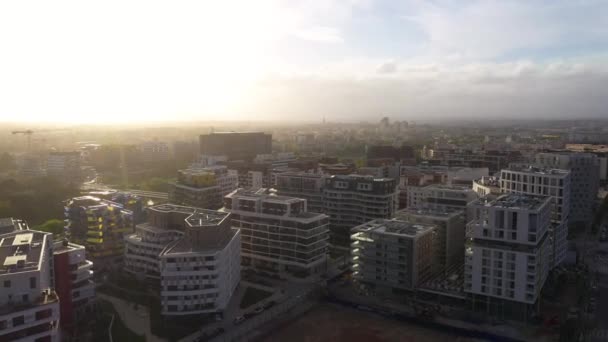 Atemberaubende Luftaufnahme Über Port Marianne Nachbarschaft Montpellier Frankreich Goldene Stunde — Stockvideo
