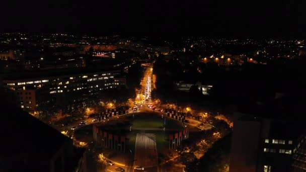 Dolambaçlı Hava Manzaralı Port Marianne Montpellier Gece Lambaları Arabalarla Trafik — Stok video