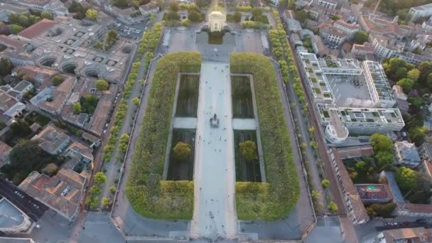 Belo Parque Calçadão Peyrou Montpellier Por Drone Vista Durante Pôr — Vídeo de Stock