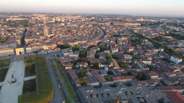 Montpellier Περιπάτου Peyrou Εναέρια Άποψη Drone Ηλιοβασίλεμα — Αρχείο Βίντεο