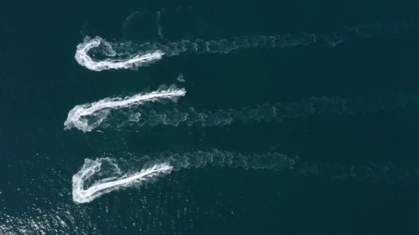 Jet skis racing aerial top shot France mediterranean sea water sport adrenaline — Stock Video