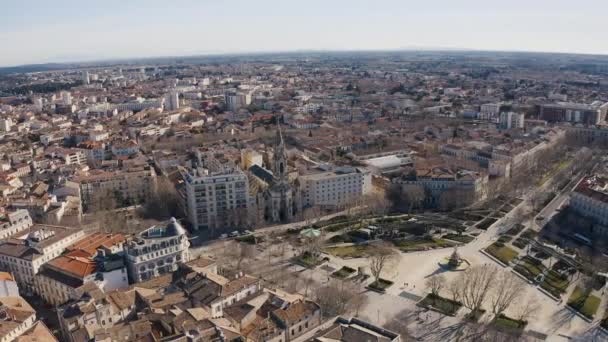 Nimes Old City France Air View Winter Sunny Day — стоковое видео