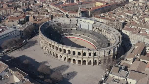 Vacker Antenn Utsikt Över Arena Nimes Stora Ovala Utomhus Arenor — Stockvideo