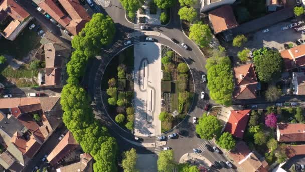 Roundabout Med Trafik Antenn Vertikal Drönare Skott Nimes Jean Jaures — Stockvideo