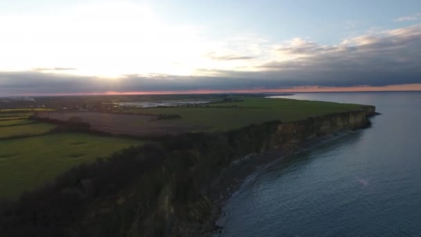 Normandie Falaises Littorales Pendant Coucher Soleil Vue Aérienne Sur Drone — Video