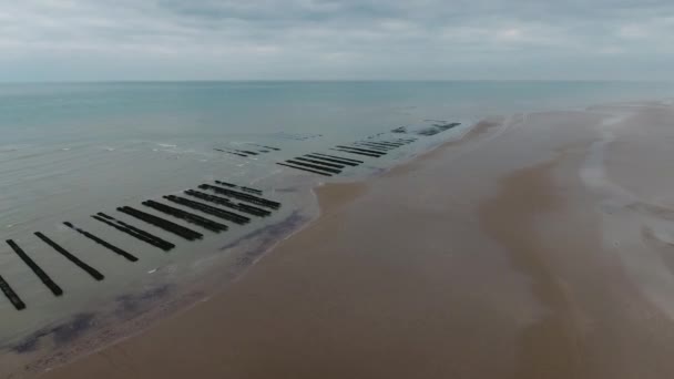 Drone Widok Hodowli Ostryg Francji Normandia Day Plaże — Wideo stockowe