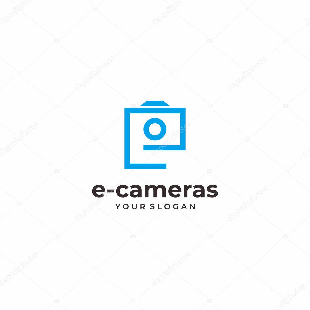 Modern, clean and unique logo about the letter e and camera.Technology, Recreation & Traveling.EPS10 - Vector file type.