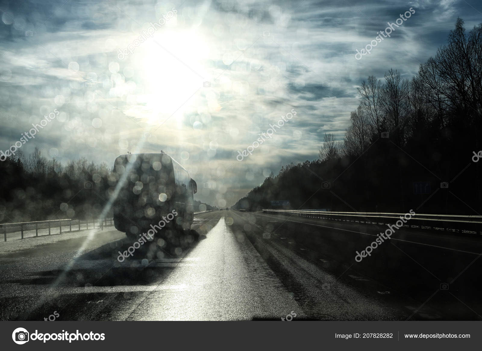 Road Glare Sun Car Windshield Spring Evening Illumination Overexposure