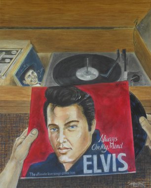 Elvis Presley LP 'nin çaldığı bir illüstrasyon..