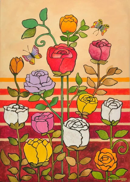 Dekorativní Akrylová Malba Květinová Ilustrace — Stock fotografie