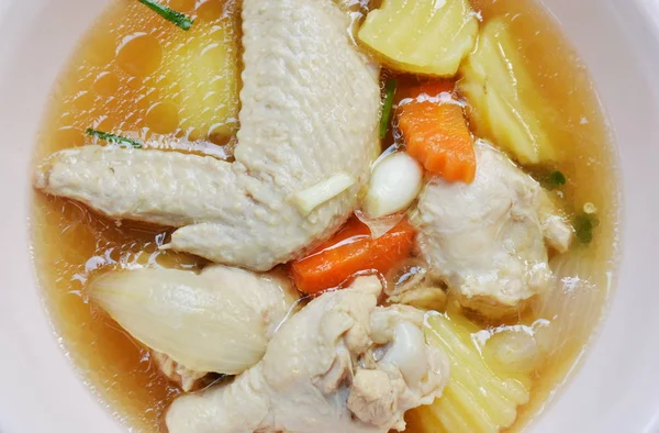 Boiled Chicken Leg Wing Potato Soup Bowl — Stock Photo, Image