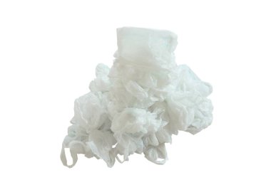 Beyaz arka plan üzerinde istifleme ambalaj beyaz plastik torba