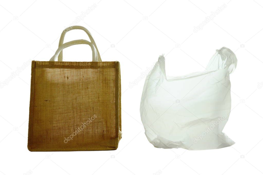 fabric and plastic bag optional for environment concern on white background