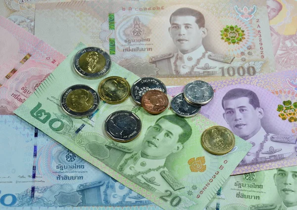 Thaise Bankbiljet Met Munt Achtergrond Textuur — Stockfoto