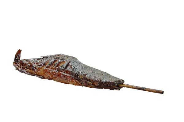 Grilled Catfish Stabbing Wooden Stick White Background — Stock Photo, Image