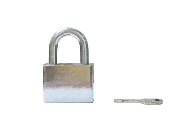 木白色背景挂锁和钥匙 — 图库照片