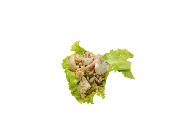 Thai Spicy Minced Pork Salad Fresh Lettuce — Stock Photo, Image