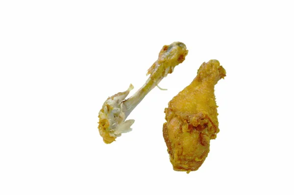 Crocante Frito Frango Perna Osso Fundo Branco — Fotografia de Stock