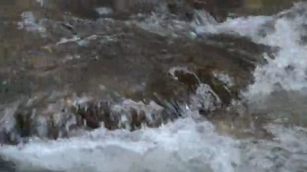 Acqua Che Scorre Sulla Roccia Onde Che Schizzano Nel Fiume — Video Stock