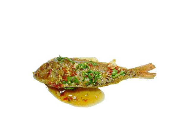 Crispy Fried Sharp Tooth Snapper Dressing Sweet Chili Sauce White — Stock Photo, Image