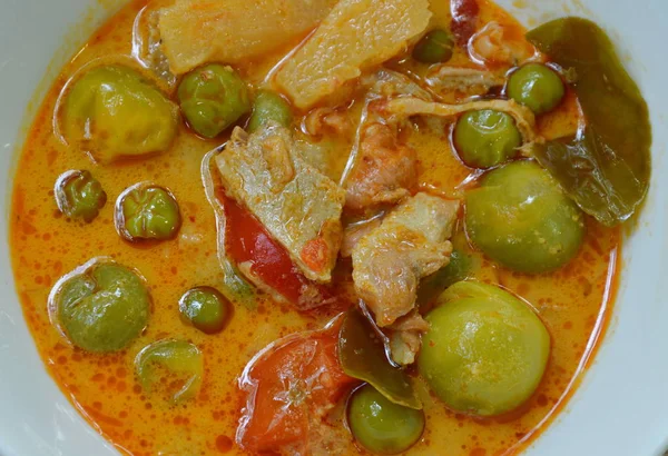 Carne Pato Asada Hervida Picante Con Piña Berenjena Curry Leche — Foto de Stock