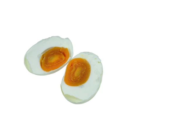Huevo Salado Hervido Medio Cortado Aislado Sobre Fondo Blanco —  Fotos de Stock
