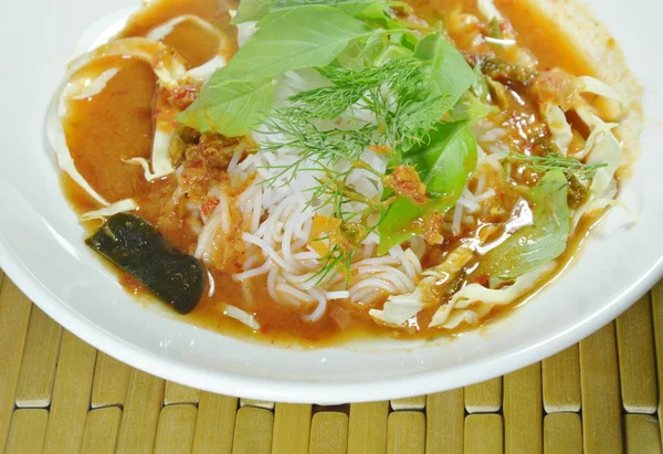 Thai Rijst Noedels Dressing Met Verse Groente Curry Plaat — Stockfoto