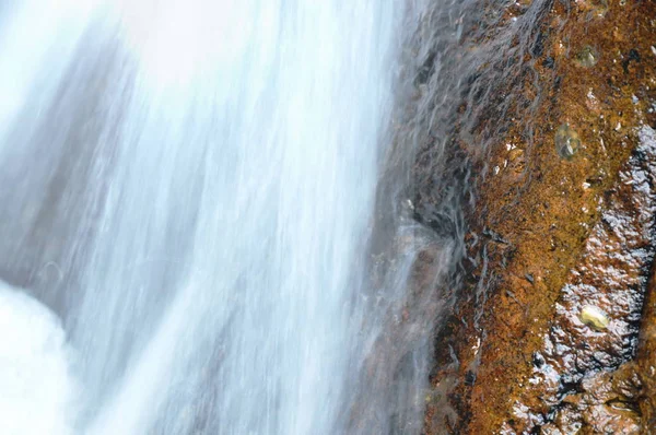 Agua Que Cae Sobre Río Pasa Roca Piedra Bosque —  Fotos de Stock