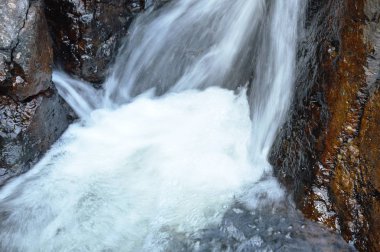 Nehri geçmek kayada düşen su ve orman içinde taş