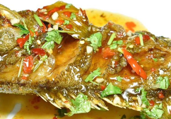 Deep Fried Red Banded Grouper Fish Dressing Sweet Chili Sauce — Stock Photo, Image