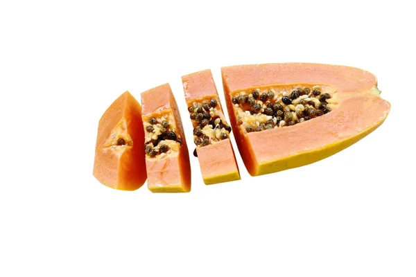Reife Papaya Tropische Frucht Scheibe Auf Weißem Hintergrund — Stockfoto