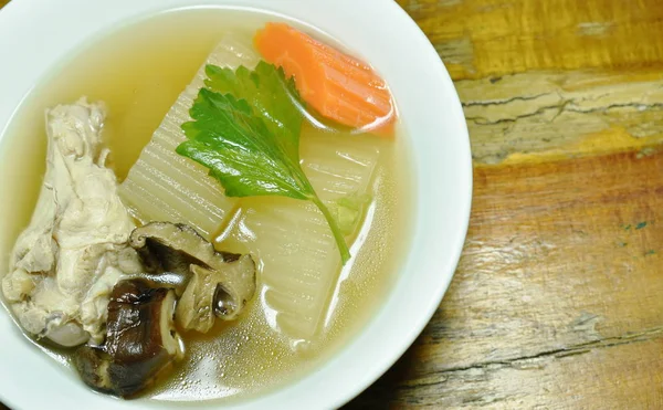 Melão Inverno Com Sopa Perna Frango Tigela — Fotografia de Stock