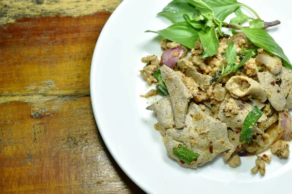 Spicy Minced Pork Liver Thai Salad Dish — Stock Photo, Image