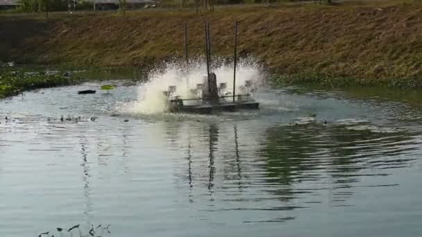 Turbina Hidráulica Giratoria Para Tratamiento Aguas Residuales Canal — Vídeo de stock