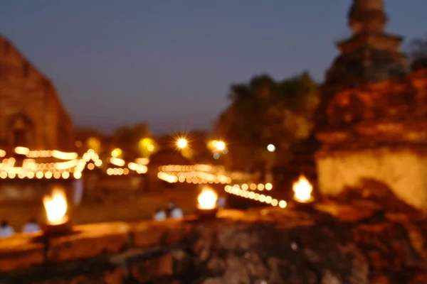 Processione Lume Candela Sfocata Giorno Buddista Tempio Mahaeyong Thailandia — Foto Stock