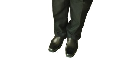 Siyahlı adam iş pantolon ve ter ayakkabı beyaz arka plan üzerinde