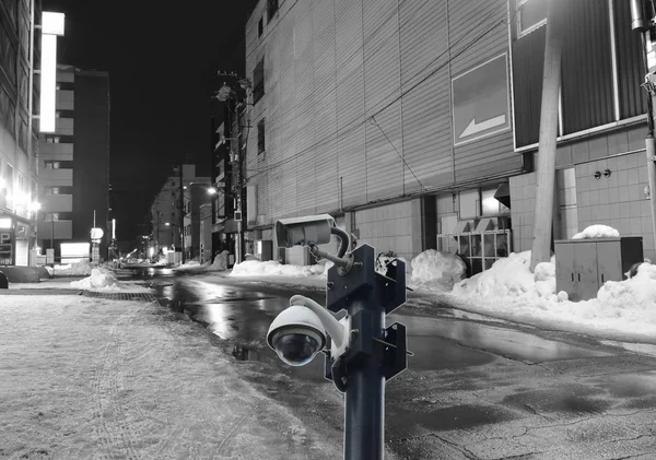 Hokkaido Japonya Sokakta Patika Gece Sahnesinde Siyah Yakın Devre Televizyon — Stok fotoğraf