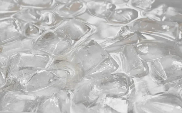 Ice cube floating on water in plastic tray — Stock Photo, Image