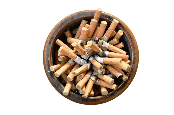 Cigarettaszűrő Kerámia Hamutartó Fehér Alapon — Stock Fotó