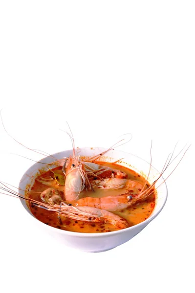 Boiled Shrimp Herb Thai Spicy Soup Tom Yum Kung Bowl — Stock Photo, Image