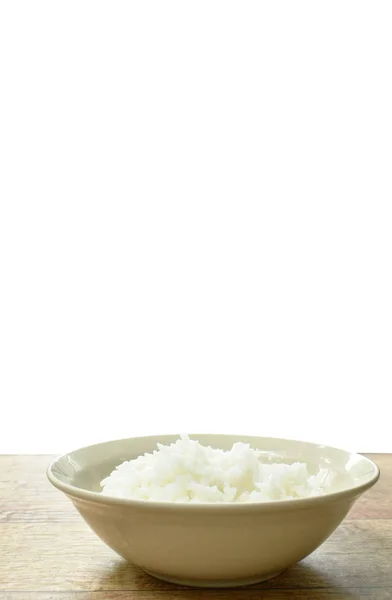 Arroz Liso Tigela Mesa Com Fundo Branco — Fotografia de Stock