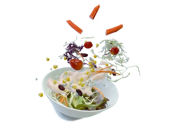 Caranguejo Legumes Com Maionese Molho Salada Integral Tigela Fundo Branco — Fotografia de Stock