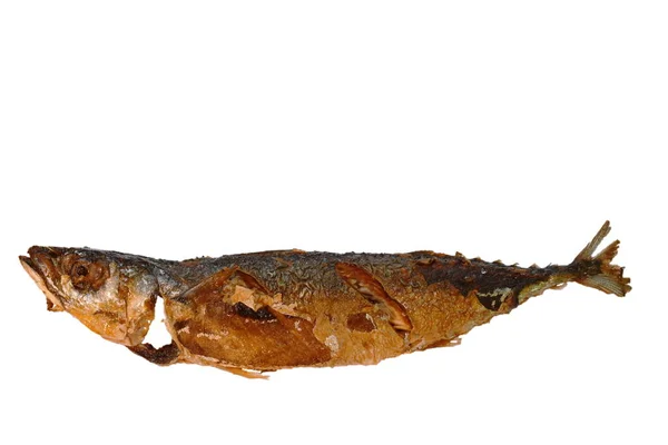 Τηγανητό Saba Ψάρι Σκουμπρί Σάλτσα Σόγιας Λευκό Φόντο — Φωτογραφία Αρχείου