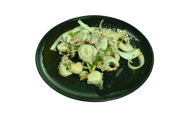 Casca Porco Fervida Picante Com Salada Tailandesa Ervas Chapa — Fotografia de Stock