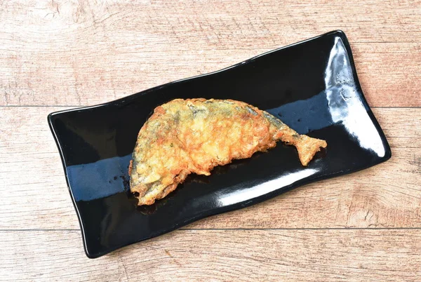 Batter Fried Mackerel Coating Egg Yolk Plate — Stock Photo, Image