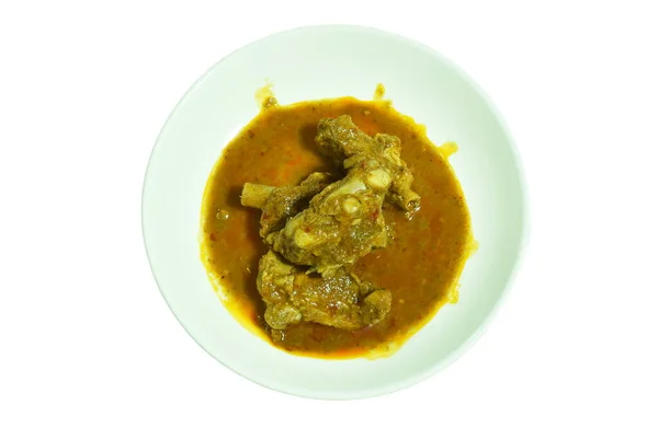Würzig Gebratene Schweineknochen Mit Kokosmilch Curry Auf Teller — Stockfoto