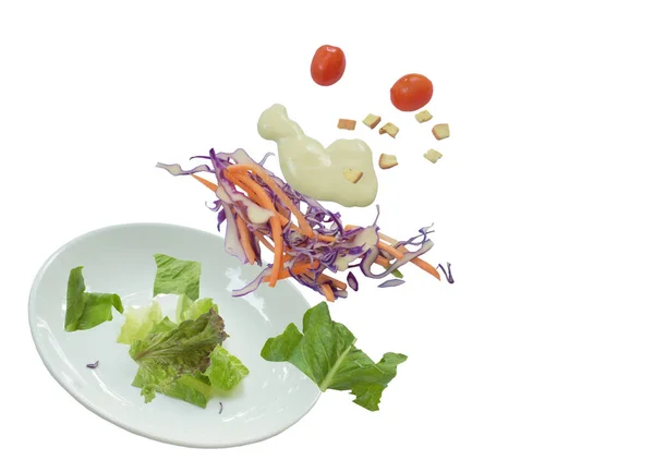 Salada Legumes Frescos Cobertura Crocante Pão Molho Maionese Flutuante Prato — Fotografia de Stock