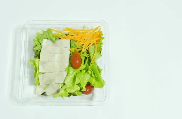 Salada Vegetal Fresca Cobertura Carne Porco Presunto Fatia Embalagem Plástico — Fotografia de Stock