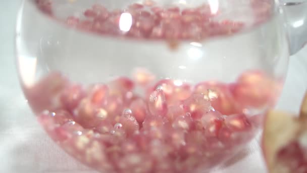 Pomegranate Seeds Glass Water — Stock Video